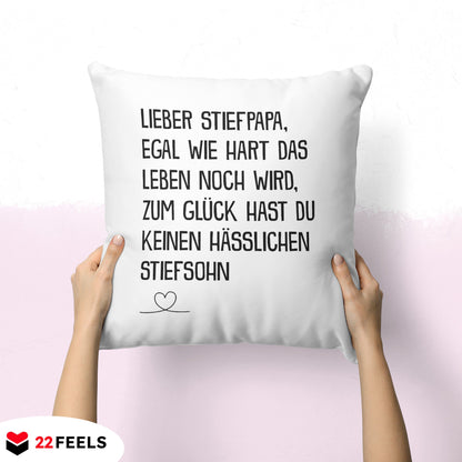 22Feels® Stiefvater Geschenk vom Stiefsohn - Kissen mit Spruch (Weiss 40x40cm)-Kissen Weiss 40x40-22Feels
