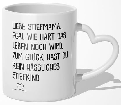 22Feels® Stiefmutter Geschenk - Tasse mit Spruch (Herzhenkel, Weiss, 320ml)-Tasse Weiss Herzhenkel 320ml-22Feels