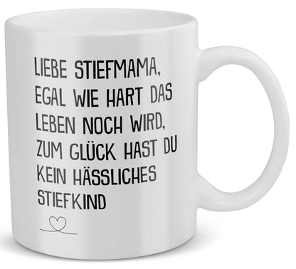22Feels® Geschenk für Stiefmamas - Tasse mit Spruch: Egal Wie Hart (Weiss, 320ml)-Weisse Tasse 320ml-22Feels
