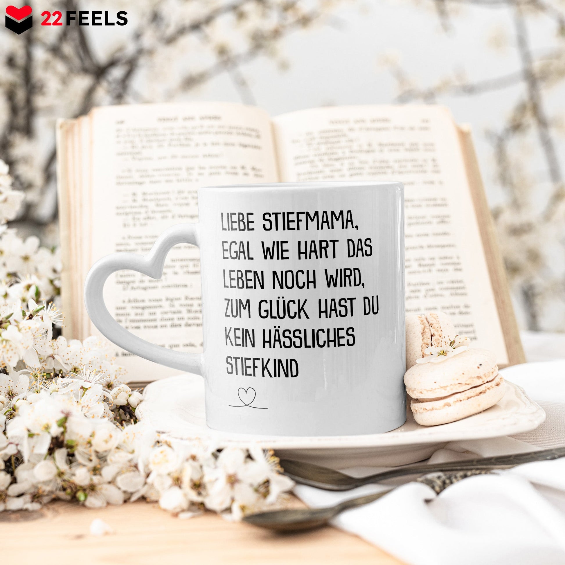 22Feels® Stiefmutter Geschenk - Tasse mit Spruch (Herzhenkel, Weiss, 320ml)-Tasse Weiss Herzhenkel 320ml-22Feels