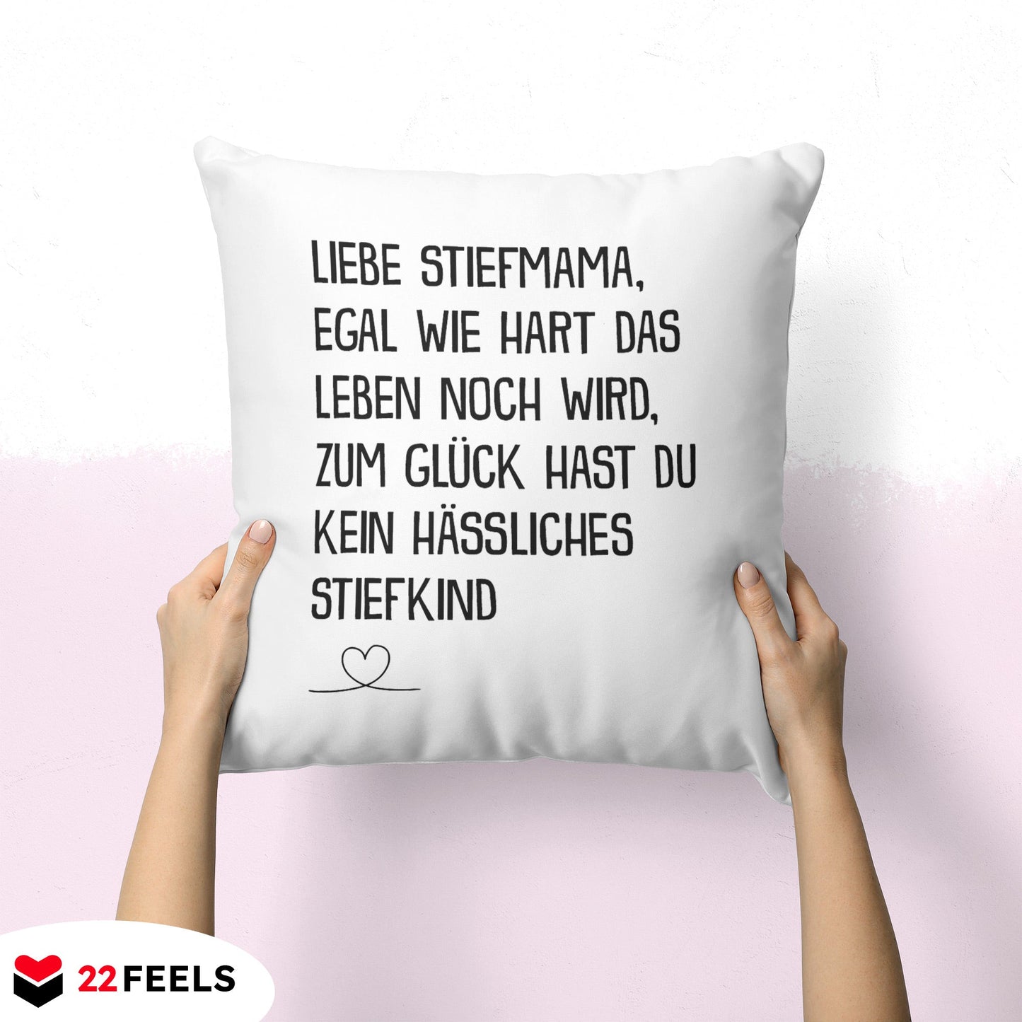 22Feels® Stiefmama Geschenk - Kissen mit Spruch (Weiss 40x40cm)-Kissen Weiss 40x40-22Feels