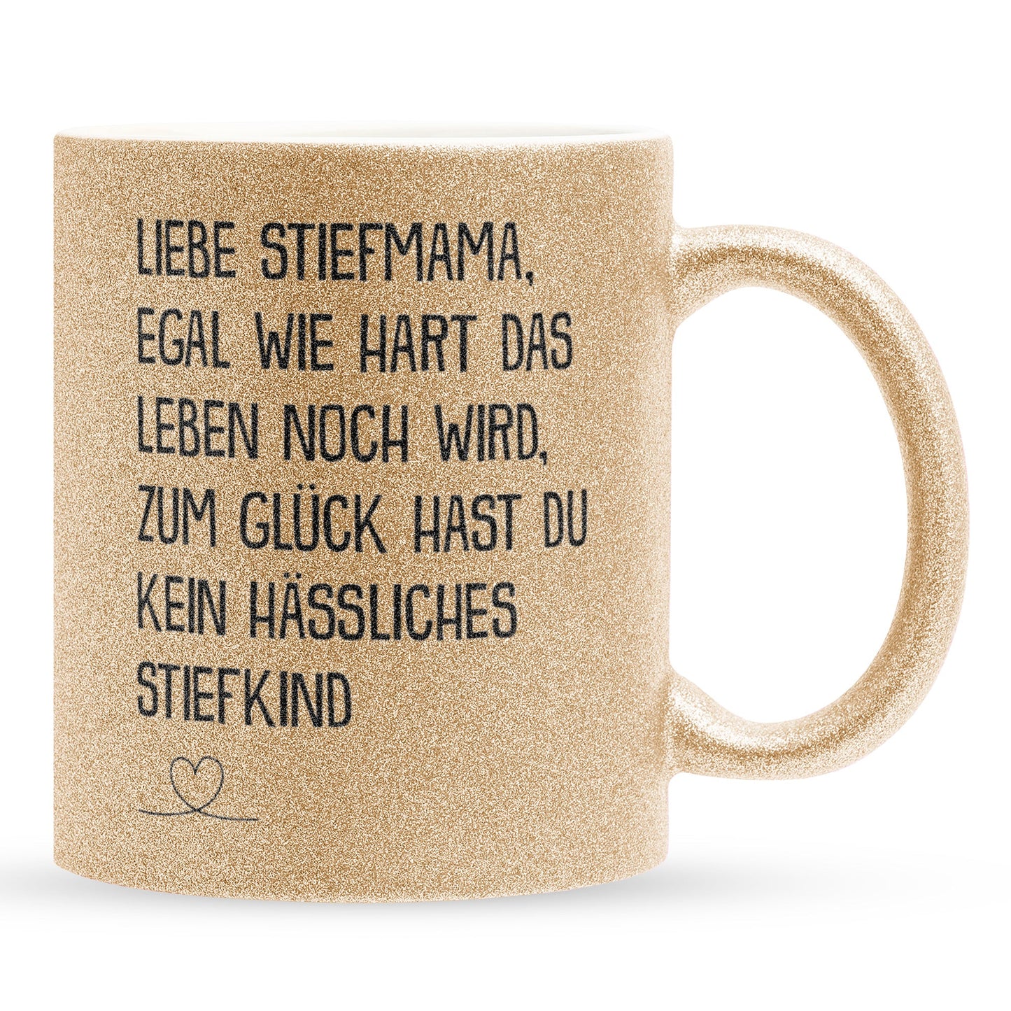 22Feels® Stiefmama Geschenk - Glitzertasse mit Spruch (Gold, 320ml)-Glitzertasse Gold 320ml-22Feels