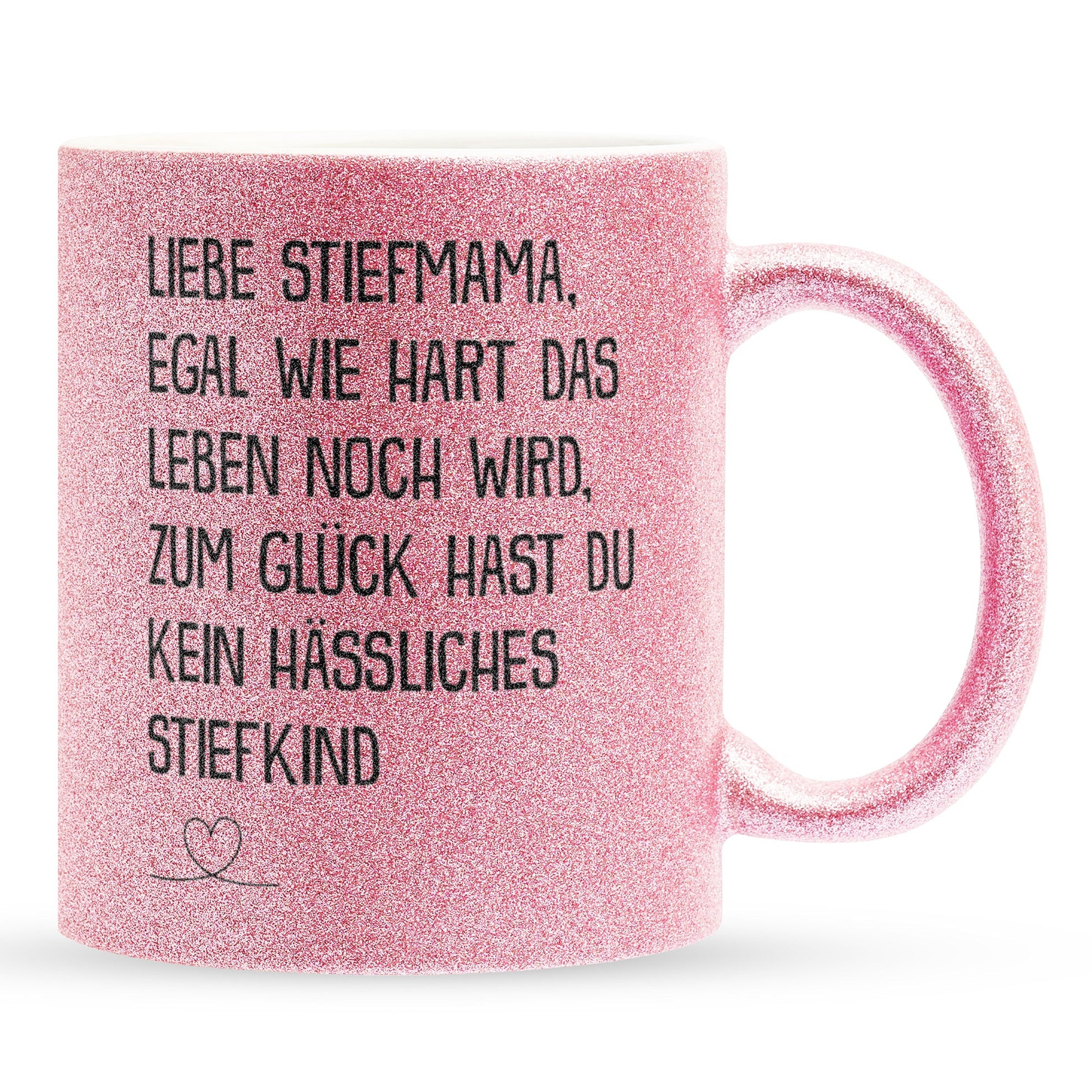 22Feels® Stiefmama Geschenk - Glitzertasse mit Spruch (Pink, 320ml)-Glitzertasse Pink 320ml-22Feels