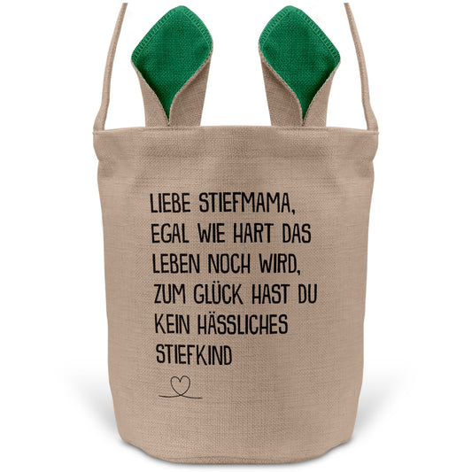 22Feels® Stiefmama Stiefmutter Osterkorb mit Henkel Ostergeschenk Tragetasche Ostern Deko Osternest Körbchen Hasenohren (Beige/Grün)-Ostern Tragetasche-22Feels