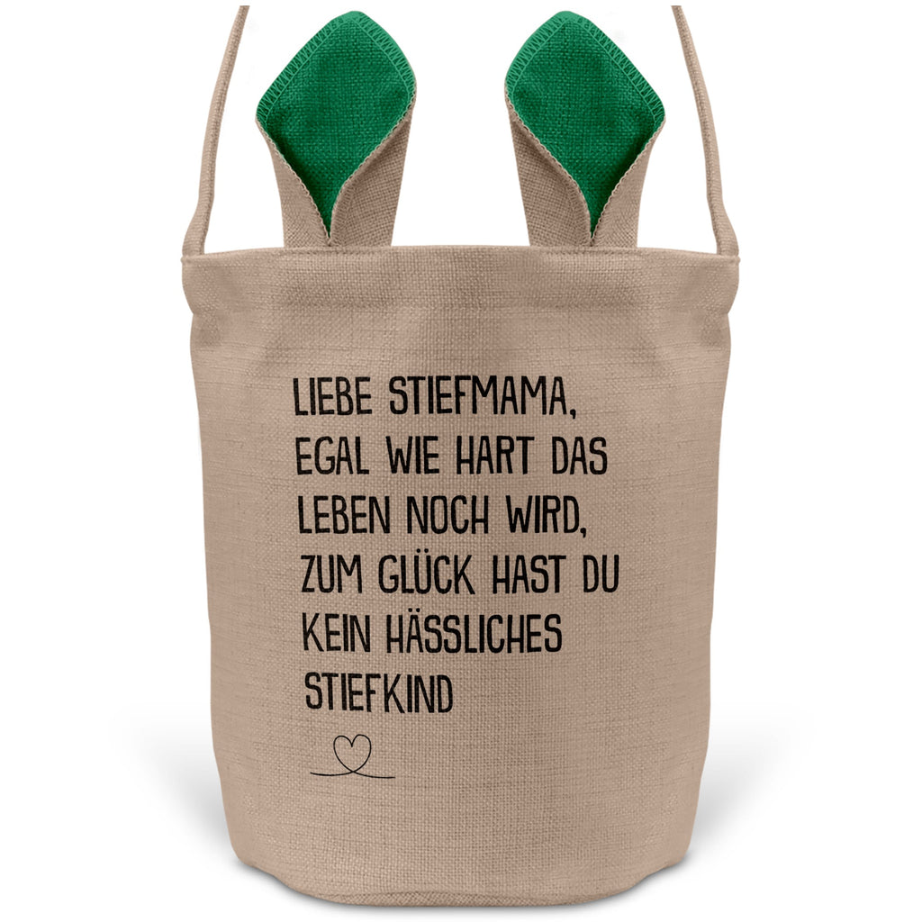 22Feels® Stiefmama Stiefmutter Osterkorb mit Henkel Ostergeschenk Tragetasche Ostern Deko Osternest Körbchen Hasenohren (Beige/Grün)-Ostern Tragetasche-22Feels
