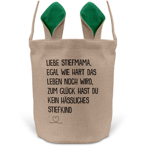 22Feels® Stiefmama Stiefmutter Osterkorb mit Henkel Ostergeschenk Tragetasche Ostern Deko Osternest Körbchen Hasenohren (Beige/Grün)-Ostern Tragetasche-22Feels