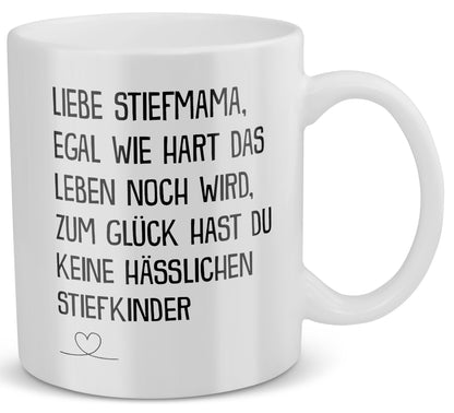 22Feels® Geschenk für Stiefmamas - Tasse mit Spruch: Egal Wie Hart (Weiss, 320ml)-Weisse Tasse 320ml-22Feels