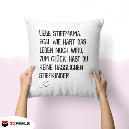 22Feels® Stiefmutter Geschenk - Kissen mit Spruch (Weiss 40x40cm)-Kissen Weiss 40x40-22Feels