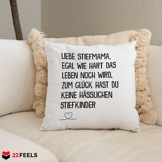 22Feels® Stiefmutter Geschenk - Kissen mit Spruch (Weiss 40x40cm)-Kissen Weiss 40x40-22Feels