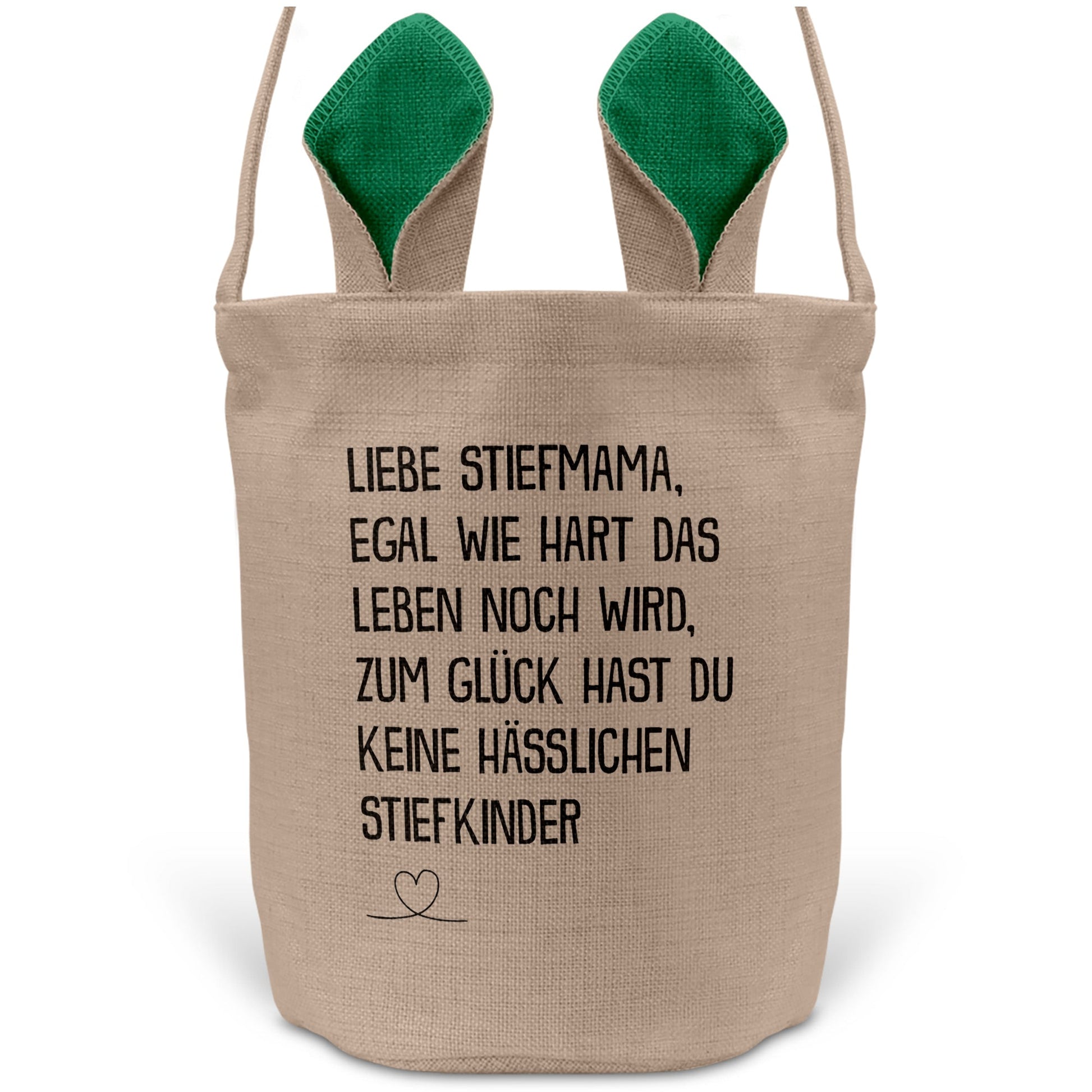 22Feels® Stiefmama Stiefmutter Osterkorb mit Henkel Ostergeschenk Tragetasche Ostern Deko Osternest Körbchen Hasenohren (Beige/Grün)-Ostern Tragetasche-22Feels