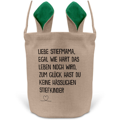 22Feels® Stiefmama Stiefmutter Osterkorb mit Henkel Ostergeschenk Tragetasche Ostern Deko Osternest Körbchen Hasenohren (Beige/Grün)-Ostern Tragetasche-22Feels