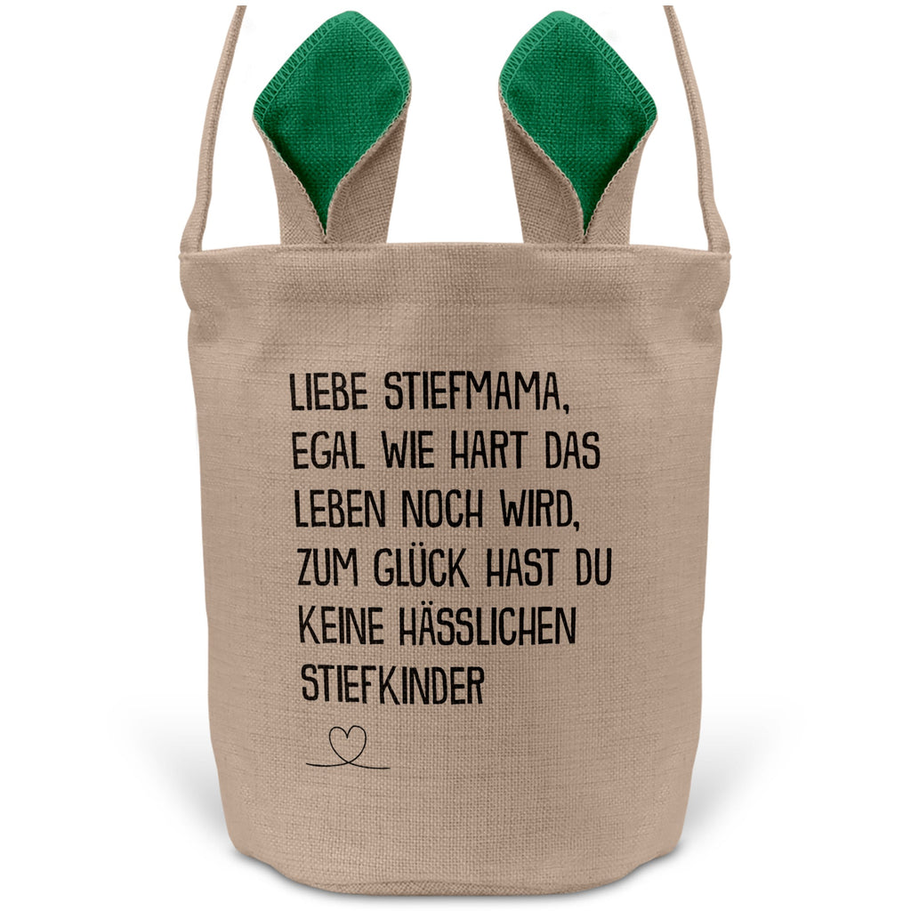 22Feels® Stiefmama Stiefmutter Osterkorb mit Henkel Ostergeschenk Tragetasche Ostern Deko Osternest Körbchen Hasenohren (Beige/Grün)-Ostern Tragetasche-22Feels