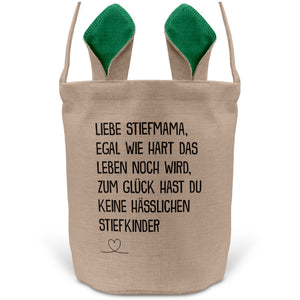 22Feels® Stiefmama Stiefmutter Osterkorb mit Henkel Ostergeschenk Tragetasche Ostern Deko Osternest Körbchen Hasenohren (Beige/Grün)-Ostern Tragetasche-22Feels