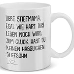 22Feels® Stiefmutter Geschenk von Stiefsohn - Tasse mit Spruch: Egal Wie Hart (Weiss, 320ml)-Weisse Tasse 320ml-22Feels