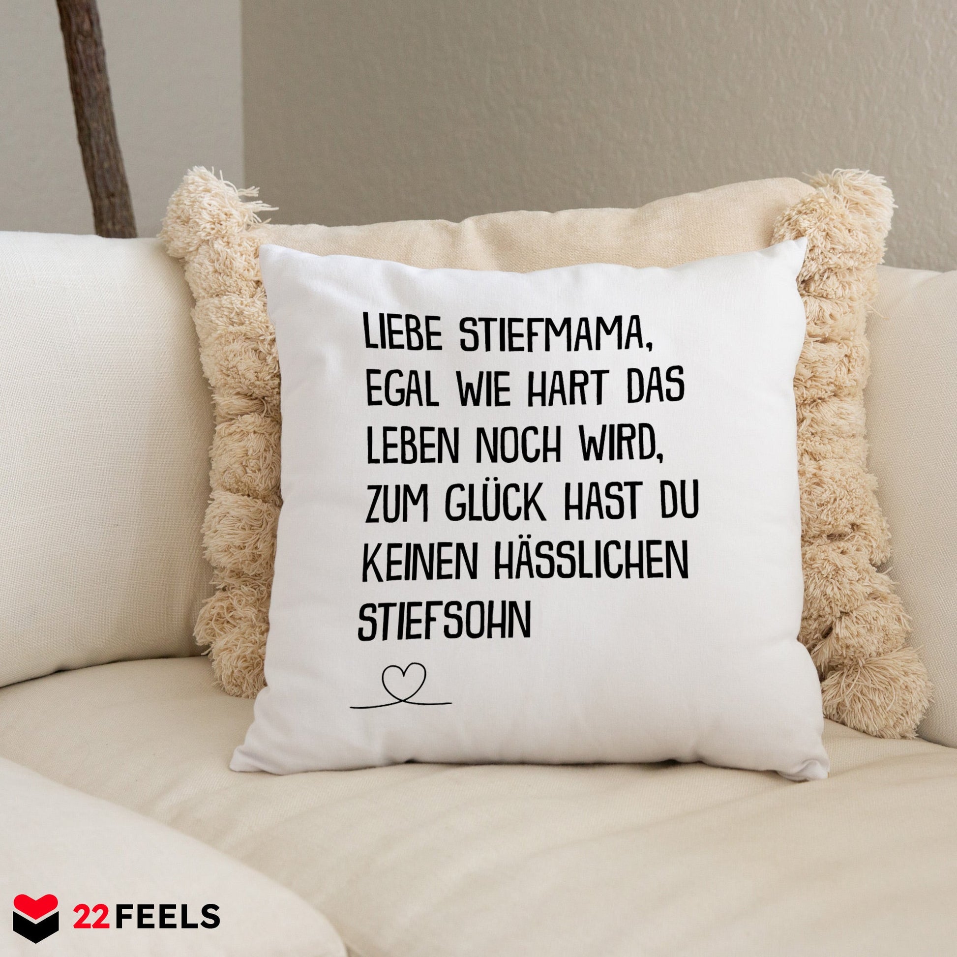 22Feels® Stiefmutter Geschenk vom Stiefsohn - Kissen mit Spruch (Weiss 40x40cm)-Kissen Weiss 40x40-22Feels