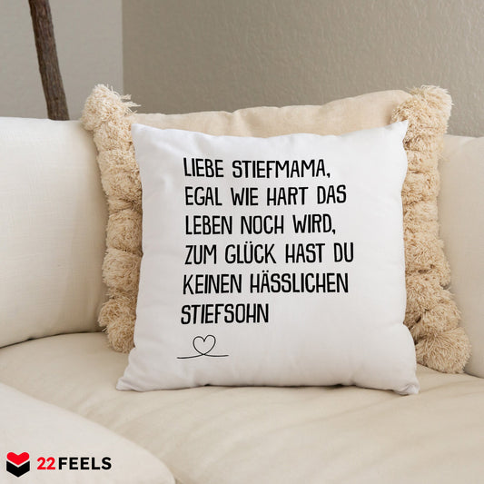 22Feels® Stiefmutter Geschenk vom Stiefsohn - Kissen mit Spruch (Weiss 40x40cm)-Kissen Weiss 40x40-22Feels