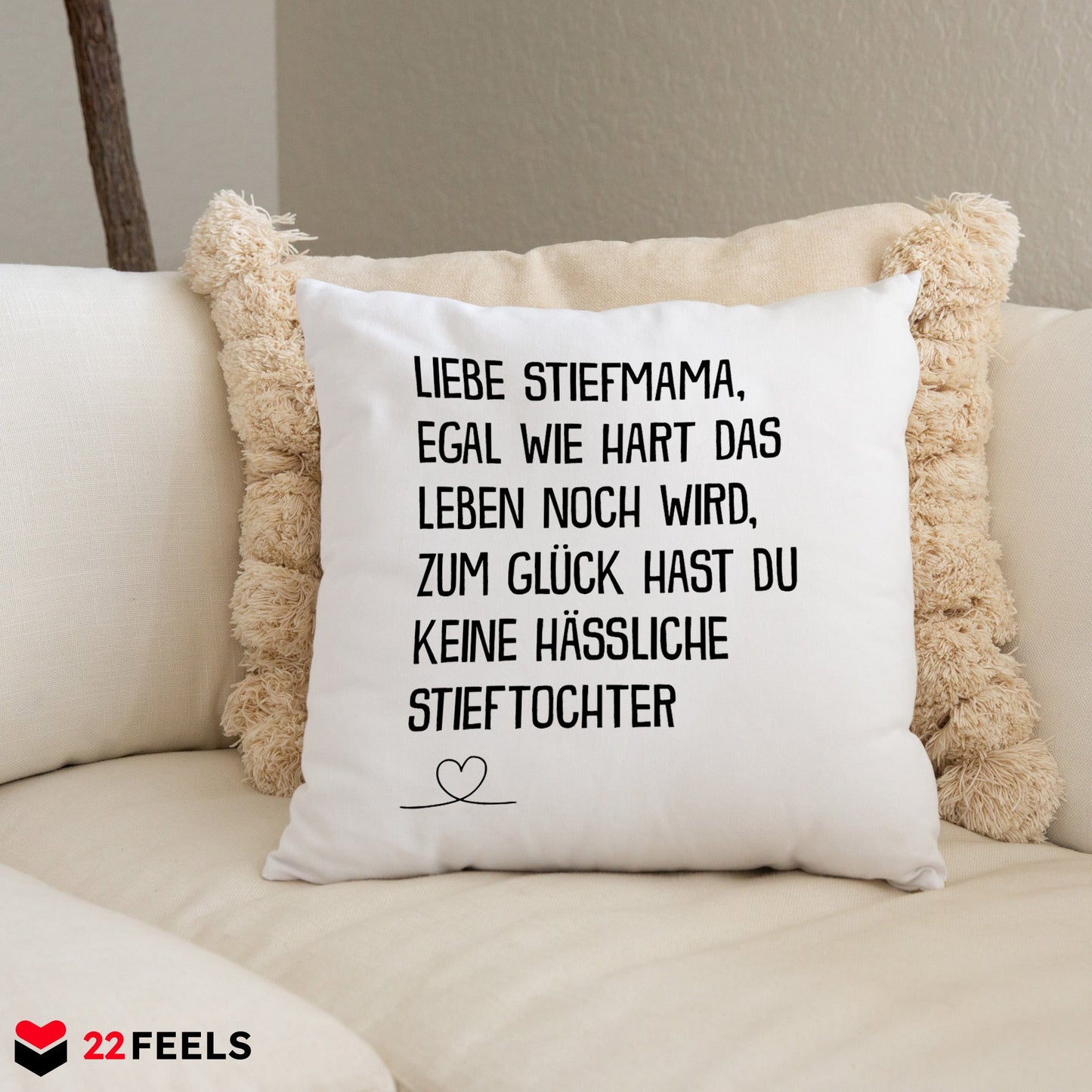 22Feels® Stiefmutter Geschenk von der Stieftochter - Kissen mit Spruch (Weiss 40x40cm)-Kissen Weiss 40x40-22Feels
