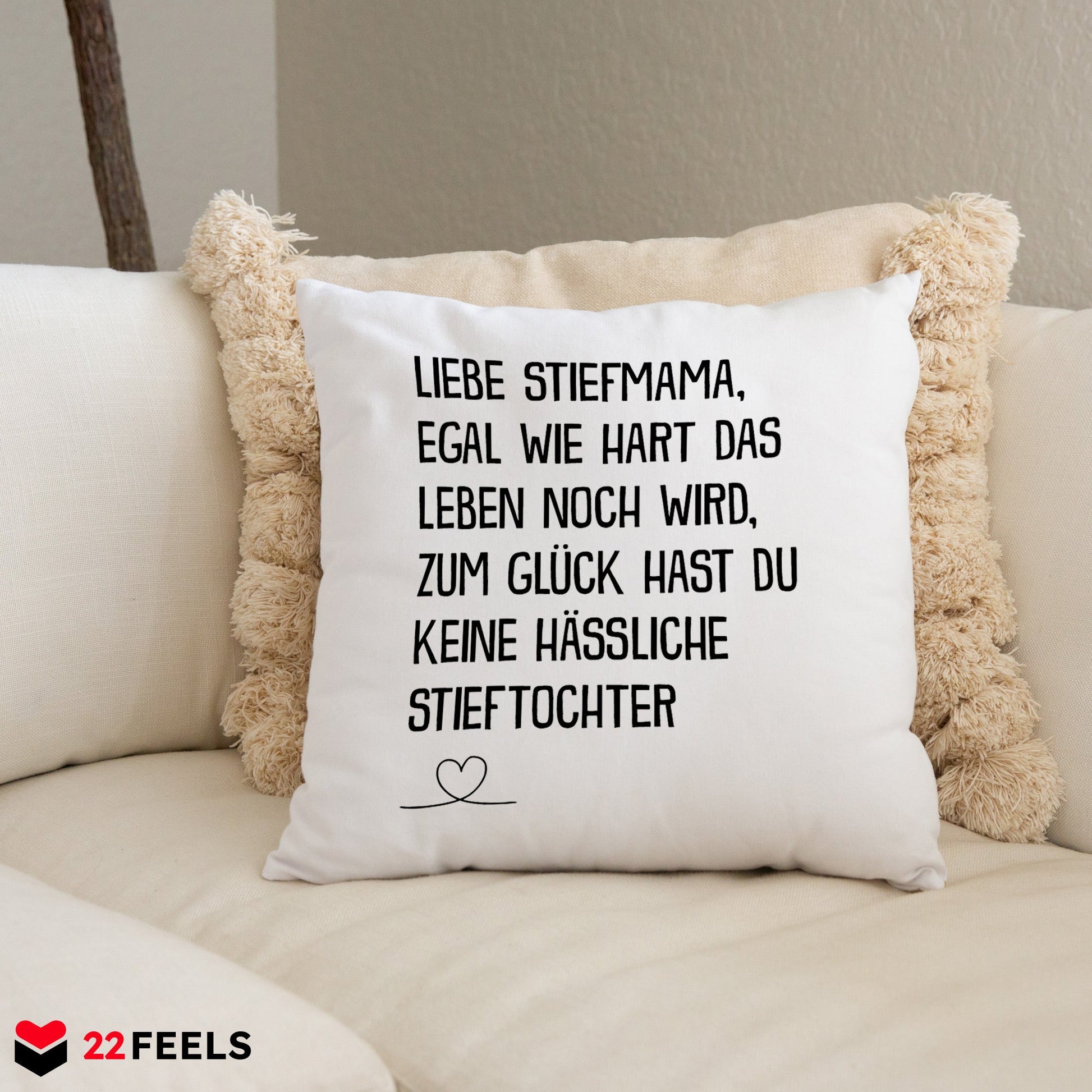 22Feels® Stiefmutter Geschenk von der Stieftochter - Kissen mit Spruch (Weiss 40x40cm)-Kissen Weiss 40x40-22Feels