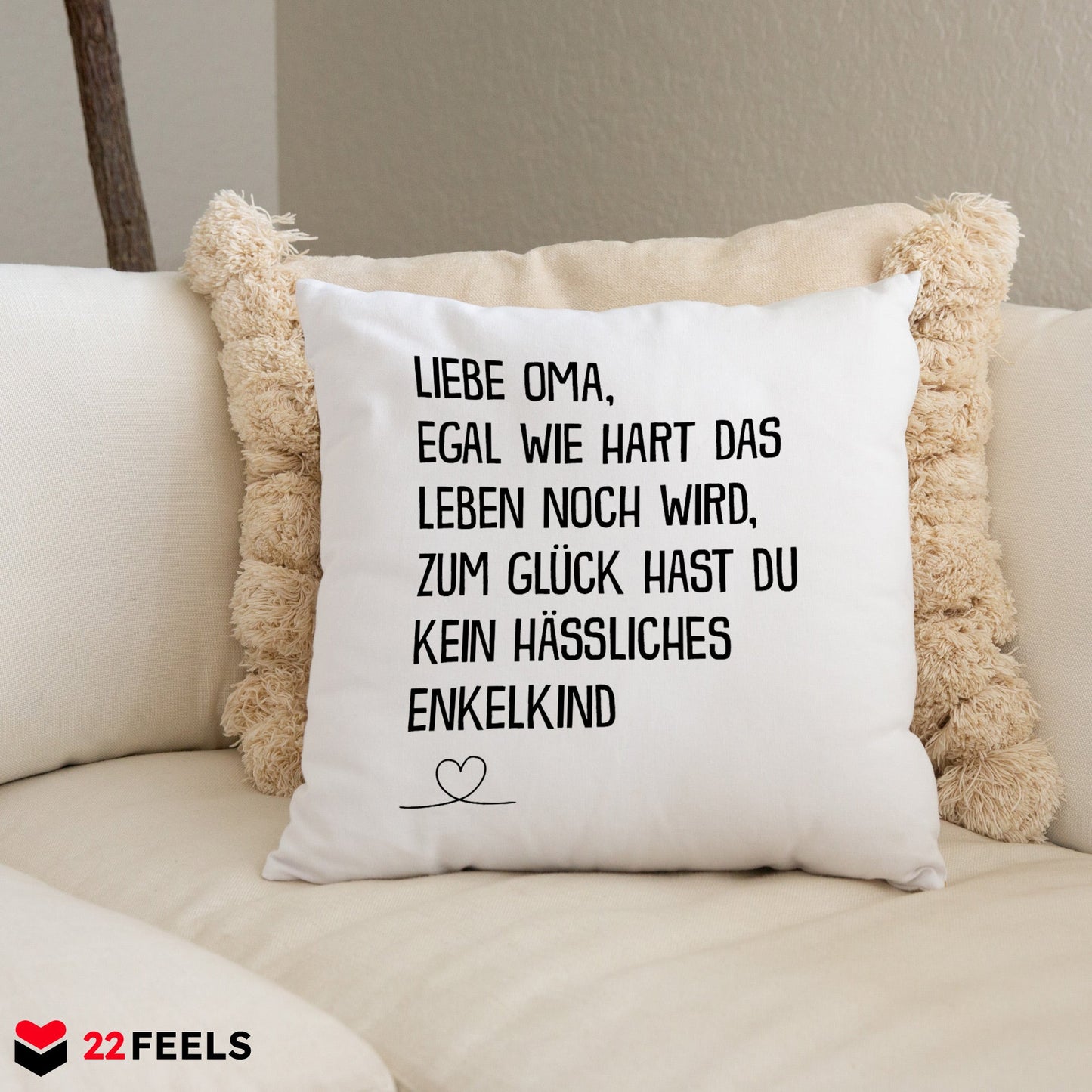 22Feels® Oma Geschenk - Kissen mit Spruch (Weiss 40x40cm)-Kissen Weiss 40x40-22Feels
