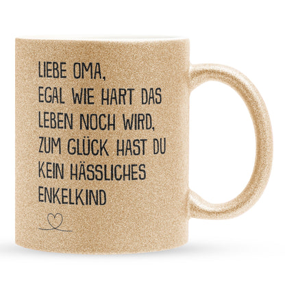 22Feels® Oma Geschenk - Glitzertasse mit Spruch (Gold, 320ml)-Glitzertasse Gold 320ml-22Feels