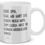 22Feels® Geschenk für Oma von Enkel - Tasse mit Spruch: Egal Wie Hart (Weiss, 320ml)-Weisse Tasse 320ml-22Feels