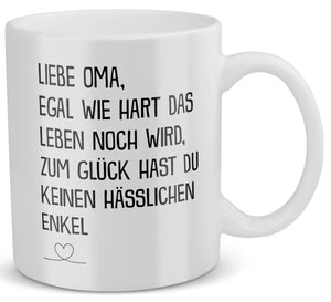 22Feels® Geschenk für Oma von Enkel - Tasse mit Spruch: Egal Wie Hart (Weiss, 320ml)-Weisse Tasse 320ml-22Feels