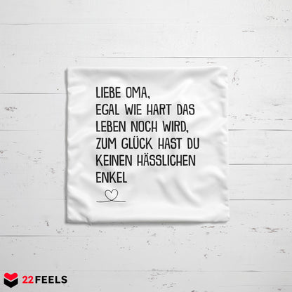 22Feels® Oma Geschenk vom Enkel - Kissen mit Spruch (Weiss 40x40cm)-Kissen Weiss 40x40-22Feels