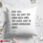 22Feels® Oma Geschenk vom Enkel - Kissen mit Spruch (Weiss 40x40cm)-Kissen Weiss 40x40-22Feels