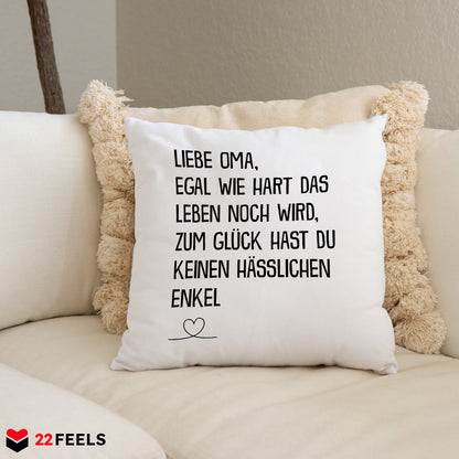 22Feels® Oma Geschenk vom Enkel - Kissen mit Spruch (Weiss 40x40cm)-Kissen Weiss 40x40-22Feels