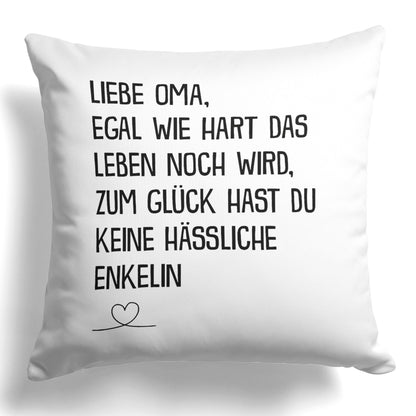 22Feels® Oma Geschenk von der Enkelin - Kissen mit Spruch (Weiss 40x40cm)-Kissen Weiss 40x40-22Feels