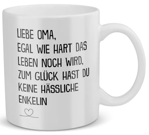 22Feels® Geschenk für Oma von Enkelin - Tasse mit Spruch: Egal Wie Hart (Weiss, 320ml)-Weisse Tasse 320ml-22Feels