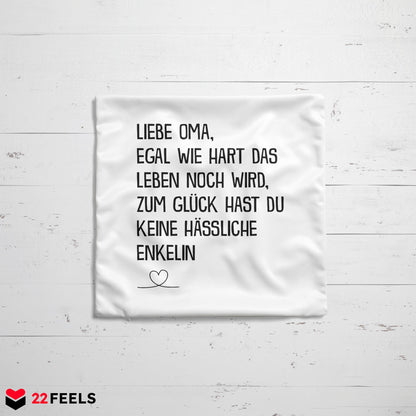 22Feels® Oma Geschenk von der Enkelin - Kissen mit Spruch (Weiss 40x40cm)-Kissen Weiss 40x40-22Feels
