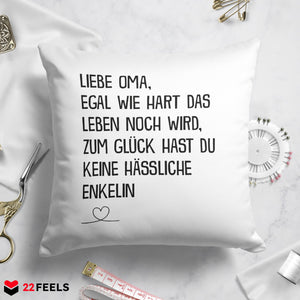 22Feels® Oma Geschenk von der Enkelin - Kissen mit Spruch (Weiss 40x40cm)-Kissen Weiss 40x40-22Feels