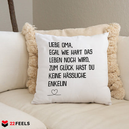 22Feels® Oma Geschenk von der Enkelin - Kissen mit Spruch (Weiss 40x40cm)-Kissen Weiss 40x40-22Feels