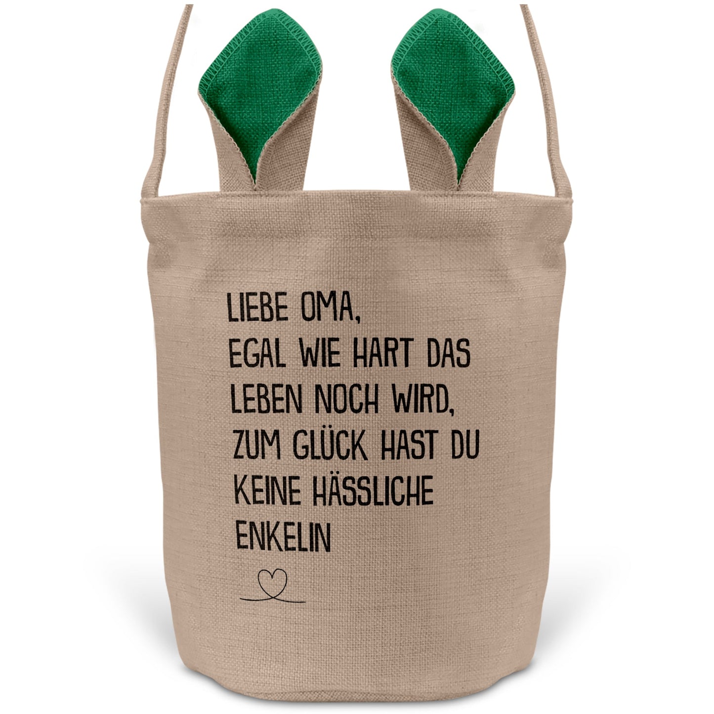 22Feels® Oma Osterkorb von Enkelin Grossmutter mit Henkel Ostergeschenk Tragetasche Ostern Deko Osternest Körbchen Hasenohren (Beige/Grün)-Ostern Tragetasche-22Feels