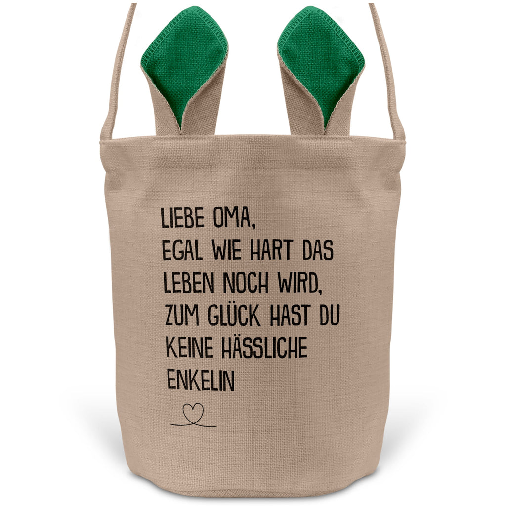 22Feels® Oma Osterkorb von Enkelin Grossmutter mit Henkel Ostergeschenk Tragetasche Ostern Deko Osternest Körbchen Hasenohren (Beige/Grün)-Ostern Tragetasche-22Feels