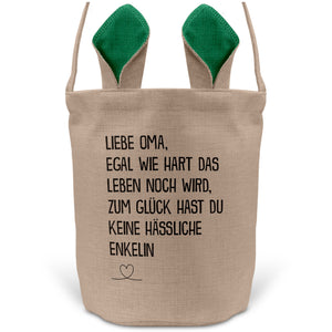22Feels® Oma Osterkorb von Enkelin Grossmutter mit Henkel Ostergeschenk Tragetasche Ostern Deko Osternest Körbchen Hasenohren (Beige/Grün)-Ostern Tragetasche-22Feels
