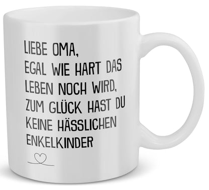 22Feels® Geschenk für Omas - Tasse mit Spruch: Egal Wie Hart (Weiss, 320ml)-Weisse Tasse 325ml-22Feels