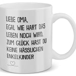 22Feels® Geschenk für Omas - Tasse mit Spruch: Egal Wie Hart (Weiss, 320ml)-Weisse Tasse 320ml-22Feels