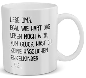 22Feels® Geschenk für Omas - Tasse mit Spruch: Egal Wie Hart (Weiss, 320ml)-Weisse Tasse 320ml-22Feels