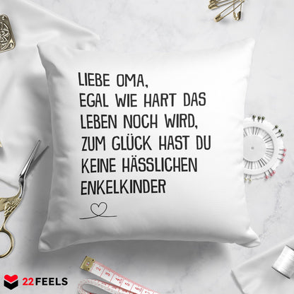 22Feels® Oma Geschenk - Kissen mit Spruch (Weiss 40x40cm)-Kissen Weiss 40x40-22Feels