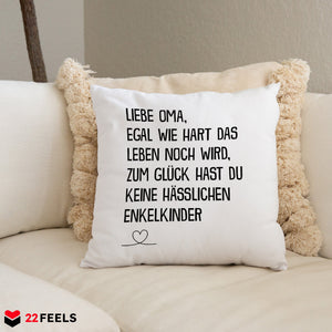 22Feels® Oma Geschenk - Kissen mit Spruch (Weiss 40x40cm)-Kissen Weiss 40x40-22Feels