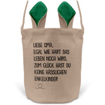 22Feels® Oma Grossmutter Osterkorb mit Henkel Ostergeschenk Tragetasche Ostern Deko Osternest Körbchen Hasenohren (Beige/Grün)-Ostern Tragetasche-22Feels
