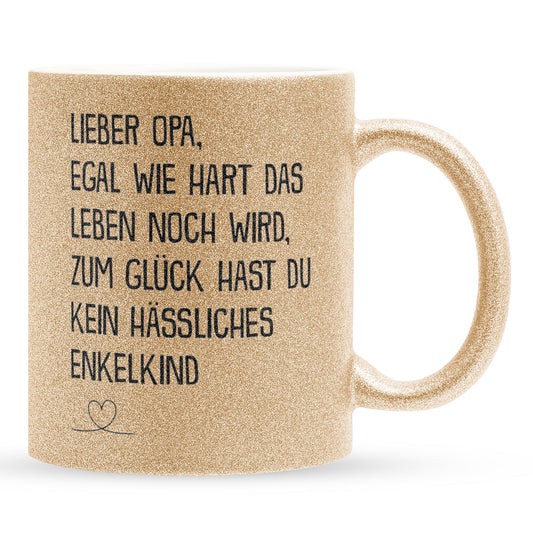 22Feels® Opa Geschenk - Glitzertasse mit Spruch (Gold, 320ml)-Glitzertasse Gold 320ml-22Feels
