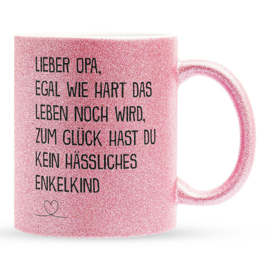 22Feels® Opa Geschenk - Glitzertasse mit Spruch (Pink, 320ml)-Glitzertasse Pink 320ml-22Feels
