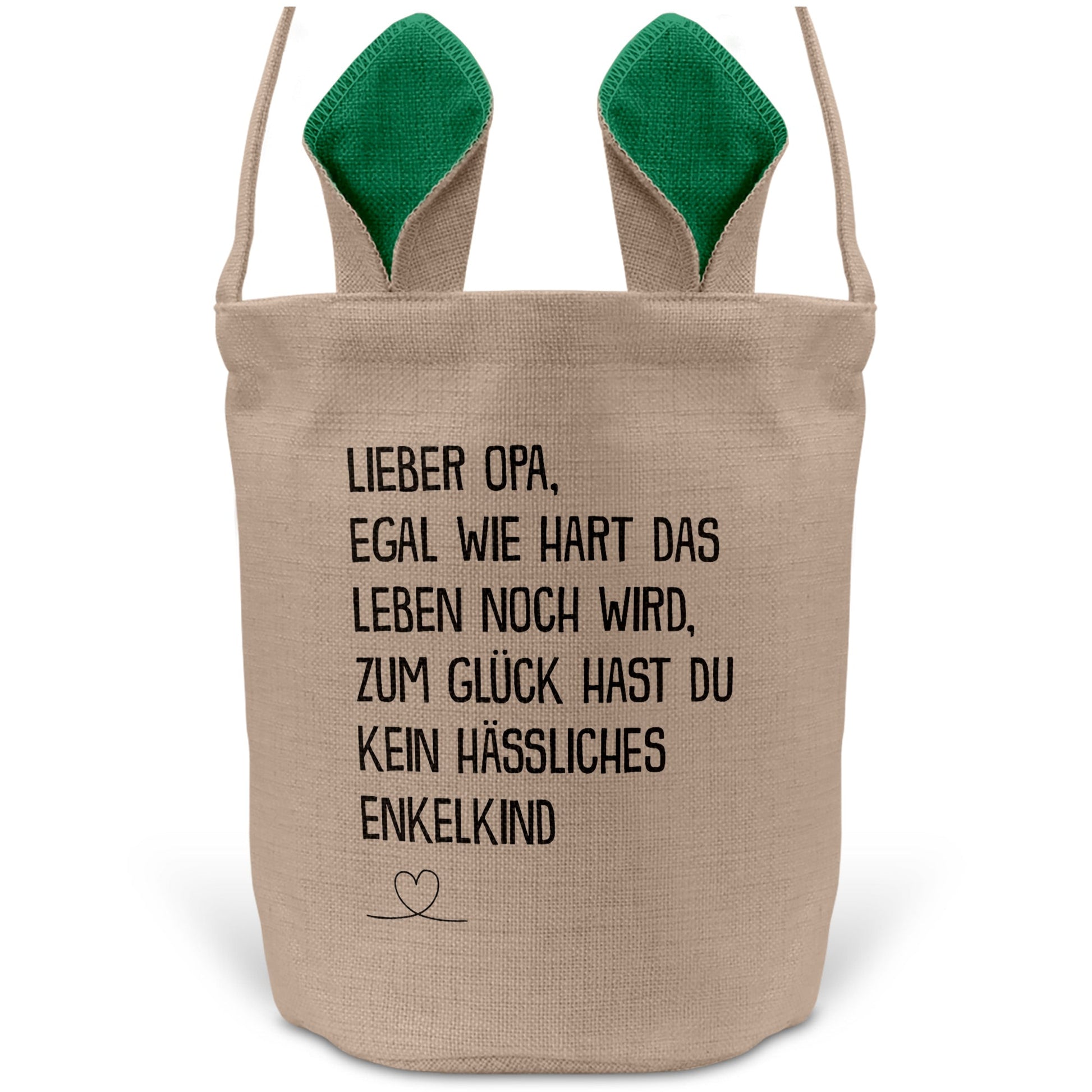 22Feels® Opa Grossvater Osterkorb mit Henkel Ostergeschenk Tragetasche Ostern Deko Osternest Körbchen Hasenohren (Beige/Grün)-Ostern Tragetasche-22Feels