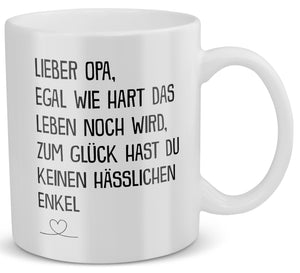 22Feels® Geschenk für Opas von Enkel - Tasse mit Spruch: Egal Wie Hart (Weiss, 320ml)-Weisse Tasse 320ml-22Feels