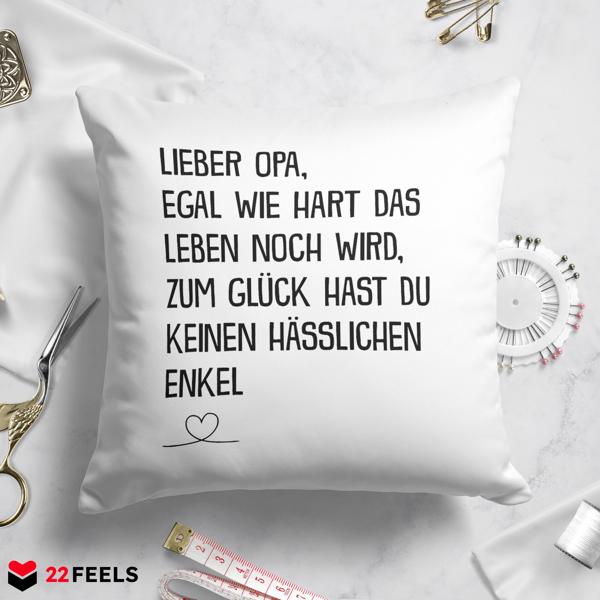 22Feels® Opa Geschenk vom Enkel - Kissen mit Spruch (Weiss 40x40cm)-Kissen Weiss 40x40-22Feels