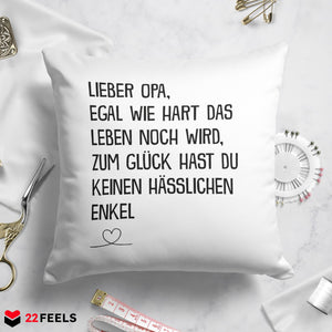 22Feels® Opa Geschenk vom Enkel - Kissen mit Spruch (Weiss 40x40cm)-Kissen Weiss 40x40-22Feels