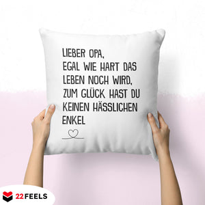 22Feels® Opa Geschenk vom Enkel - Kissen mit Spruch (Weiss 40x40cm)-Kissen Weiss 40x40-22Feels